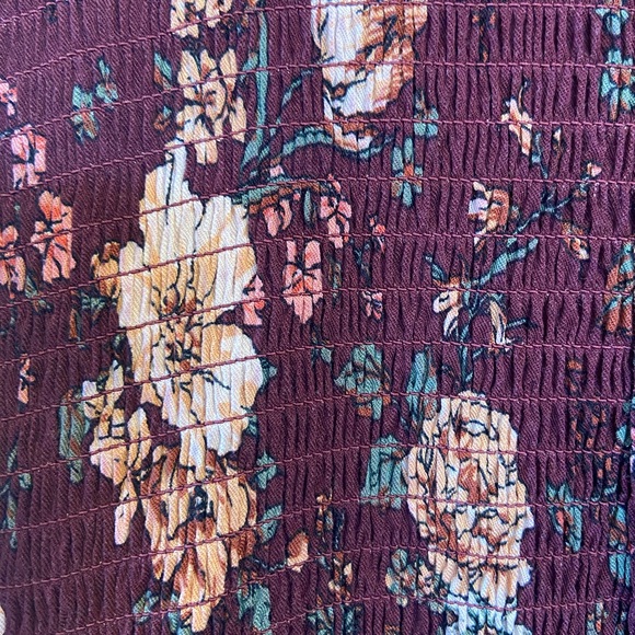 Torrid Floral Smocked Midi Dress Size 1 (1X 14/16) | Burgundy Fall Boho | EUC - Picture 4 of 4